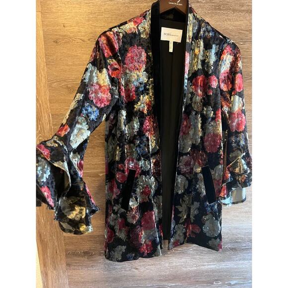 BCBG GENERATION sz Small Floral Cardigan Blazer Bell Sleeves Velour Gothic - Picture 2 of 10